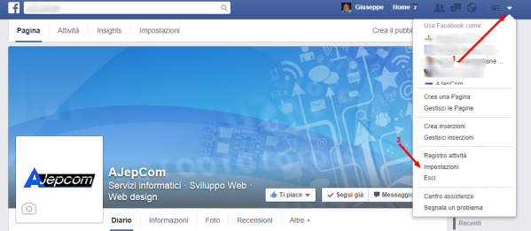 Menu Impostazioni di Facebook